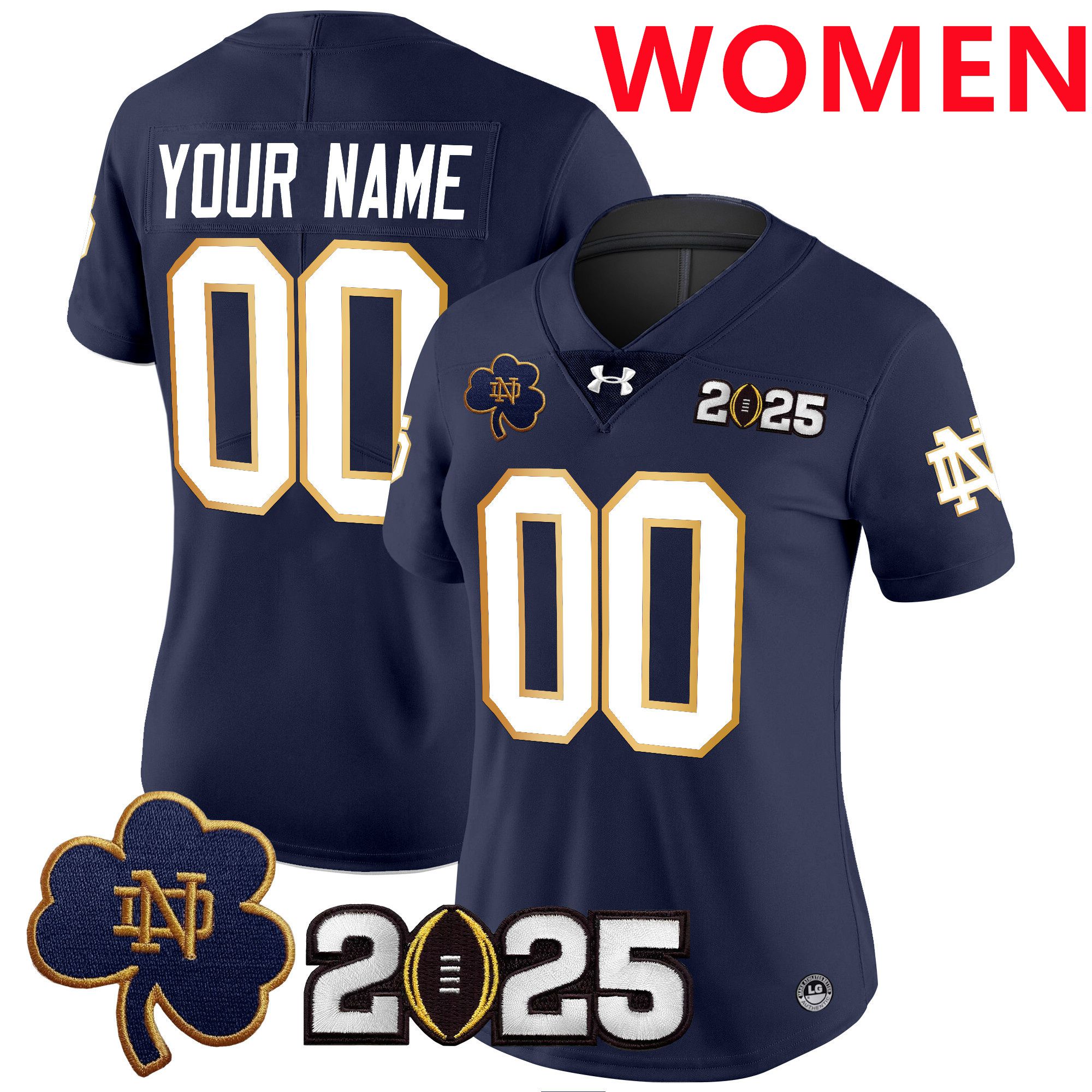 Women Notre Dame Fighting Irish Blue 2025 CFP Final Patch Vapor Limited Custom NCAA Jersey